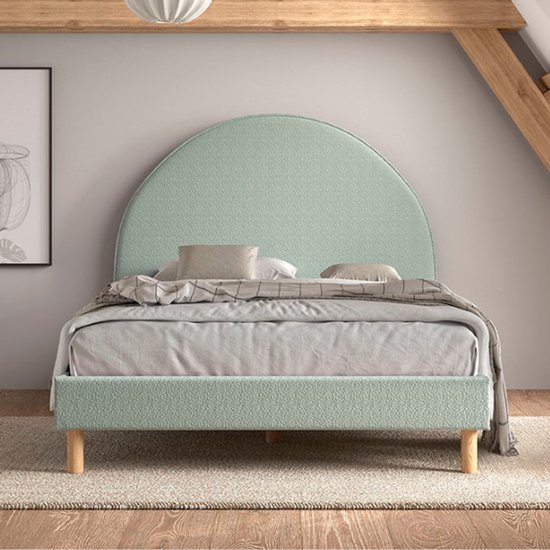 Lit rembourré Maeva 140x200cm - tissu bouclé vert - Vipack - Lits doubles rembourrés - Vert - Textile - Lits doubles rembourrés