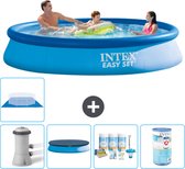 Intex Rond Opblaasbaar Easy Set Zwembad - 366 x 76 cm - Blauw - Inclusief Pomp Afdekzeil - Onderhoudspakket - Filter - Grondzeil - Stofzuiger