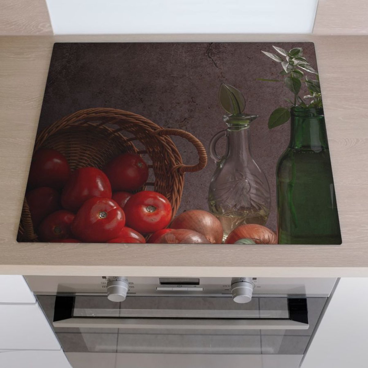 Inductiebeschermer mediterraans stilleven | 80.2 x 52.2 cm | Keukendecoratie | Bescherm mat | Inductie afdekplaat