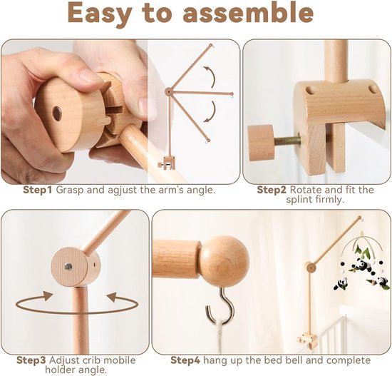Support De Mobile Pour Lit Bébé Design Nuage Blanc - En Bois Naturel, Réglable Sans Outil | Pour Carillons, Jouets, Décoration Chambre