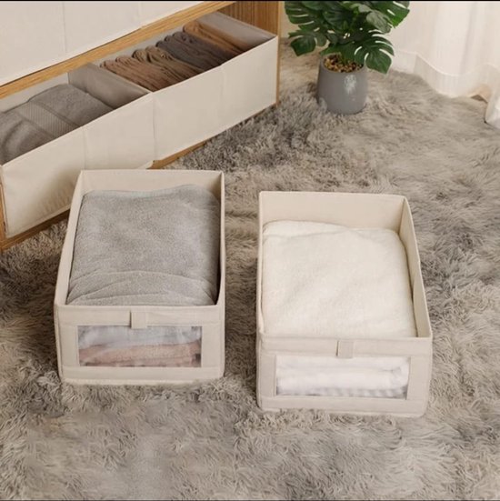 TDR - 2 stuks Opvouwbare Opbergrek Garderobe kleding rek met haken - 4 vakken - Crème