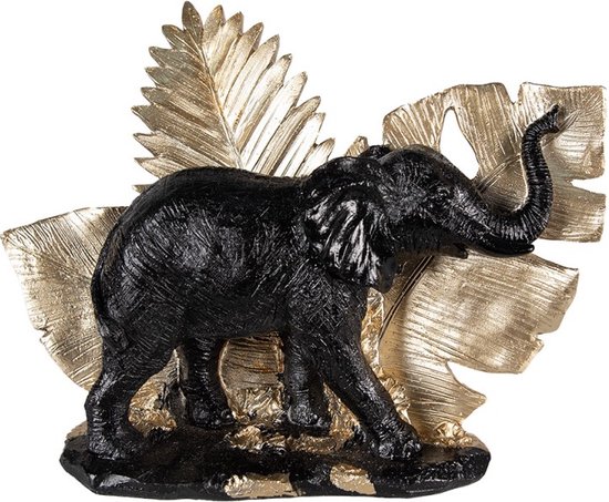 Beeld Olifant 18 cm Zwart Goudkleurig Kunststof Woonaccessoires beeld decoratie Decoratieve Accessoires