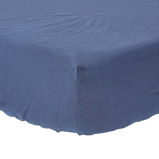 Homescapes Drap-housse en lin lavé Bleu marine – 120 x 190 cm