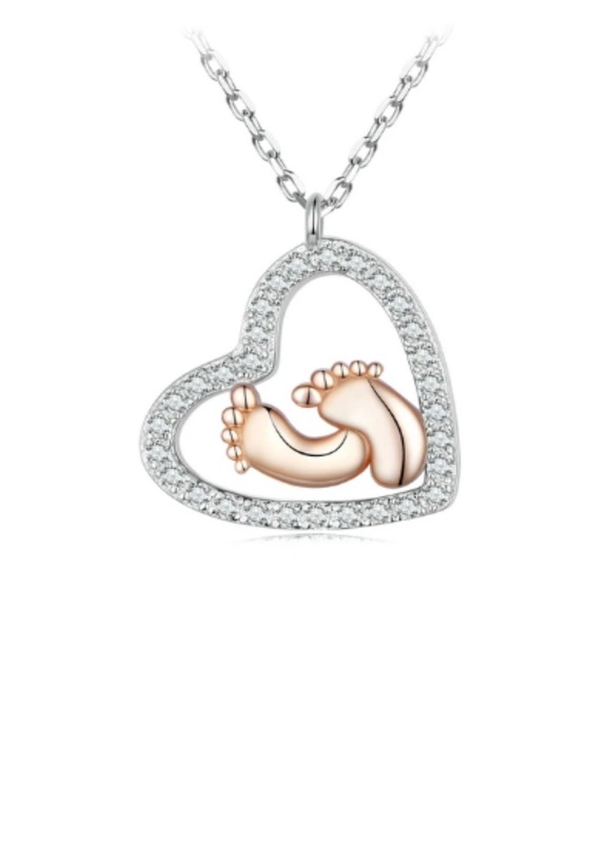 RomyStones Hartketting - Baby en Moeder - 925 Zilver & Roségoud - Moederdag cadeau