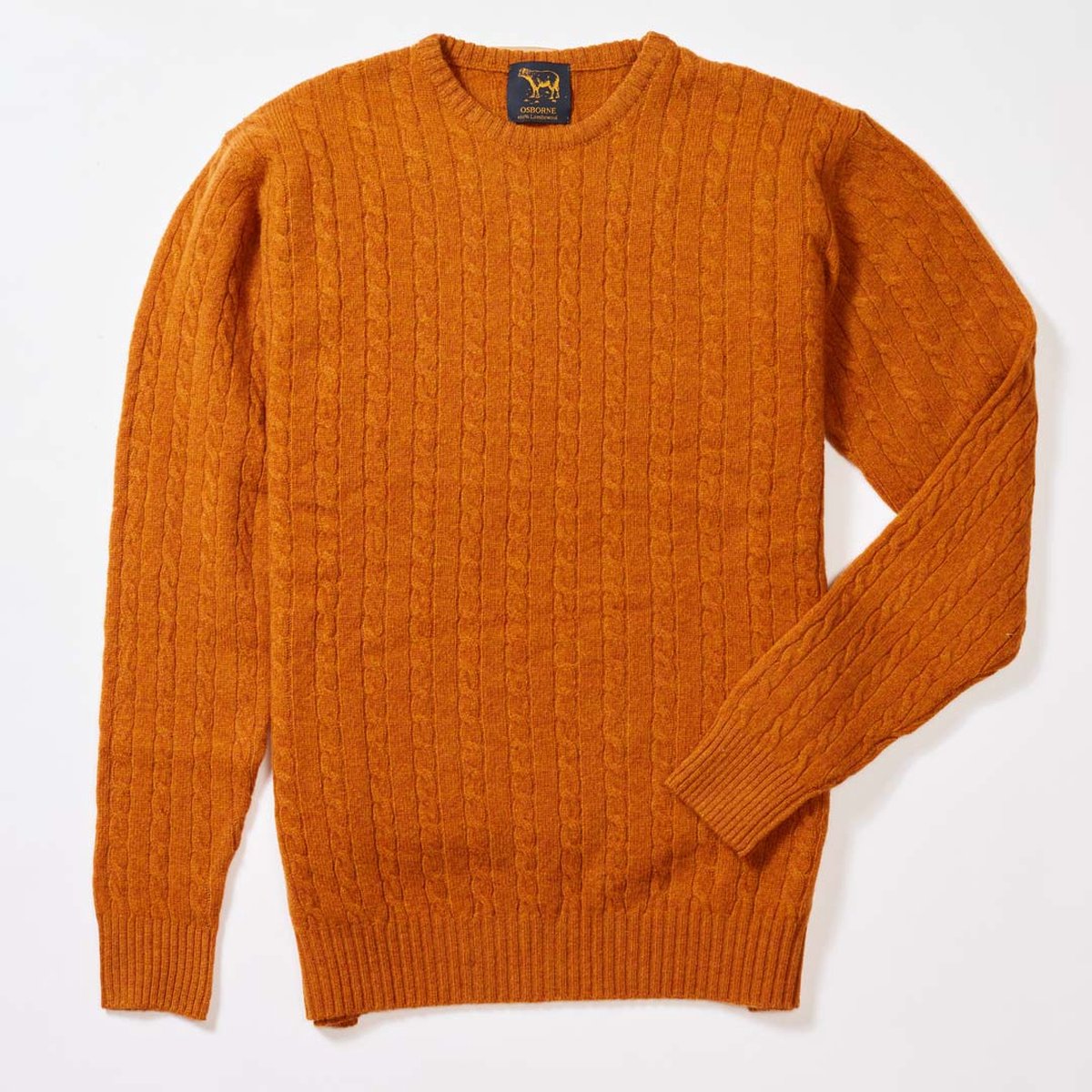Osborne Knitwear Trui met dunne kabels en ronde hals - Lamswol - Oxide - 3XL