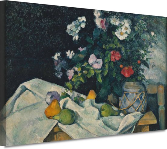Stilleven met bloemen en fruit - Paul Cézanne portret - Bloemen schilderij - Canvas schilderijen Natuur - Schilderij vintage - Schilderijen op canvas - Schilderijen & posters 100x75 cm