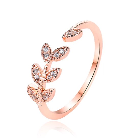 Ring d'éternité réglable pour femme avec feuilles - Koper/ Rose avec pierres de zircone