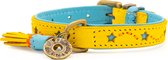 DWAM Dog with a Mission Halsband hond – Hondenhalsband – Geel – XS – Leer – Halsomvang tussen 23-29 x 2 cm – Blue Star