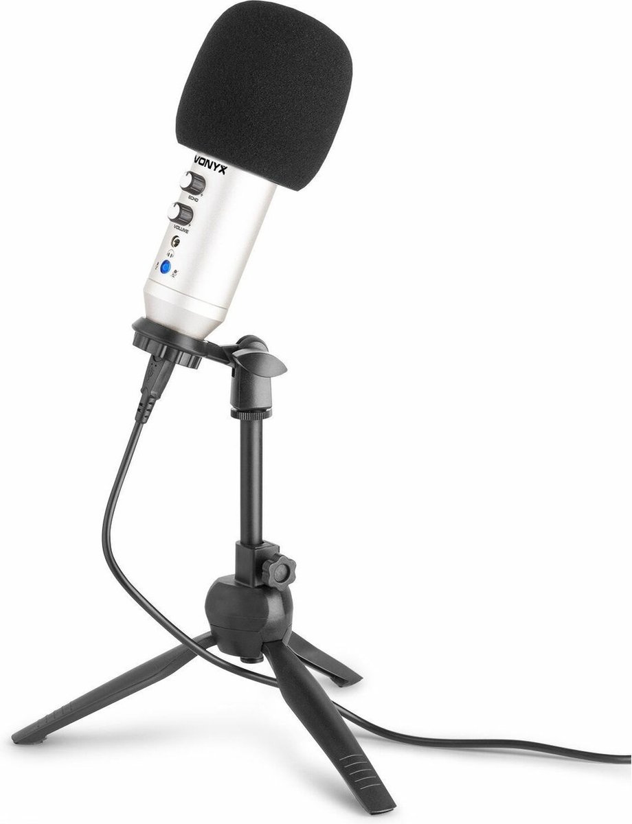 Studio microfoon - Vonyx CM320S USB microfoon met tafelstandaard - Titanium