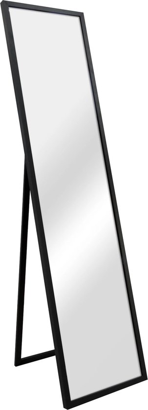 In And OutdoorMatch Spiegel Vrijstaand Asia - Verstelbaar - 152,8x37,8 cm - Zwart - MDF en Glas - Stijlvolle uitstraling