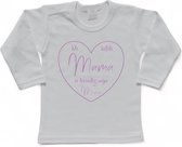 T-shirt Kinderen "De liefste mama is toevallig mijn mama" Moederdag | lange mouw | Wit/lila | maat 92