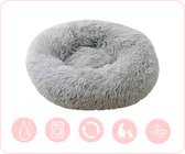 PetWise® Donut hondenkussen rond - zachte hondenmand / kattenmand - grijs - beige - maat M - 70 cm - hondenbed