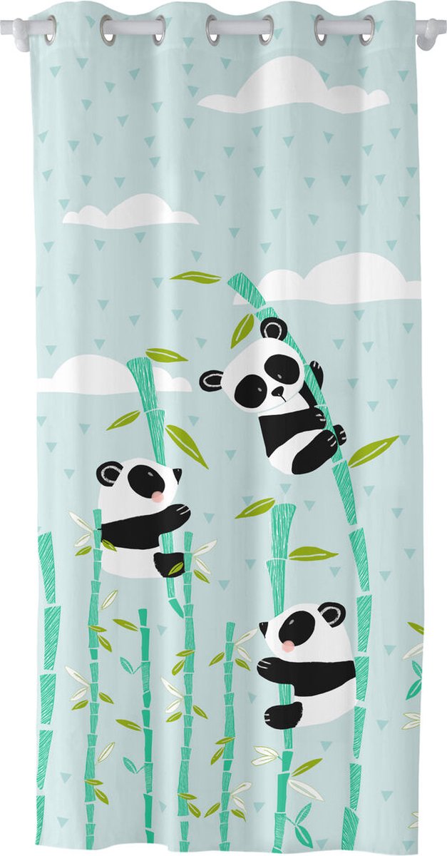 Gordijn HappyFriday Moshi Moshi Panda Garden Blauw 140 x 265 cm