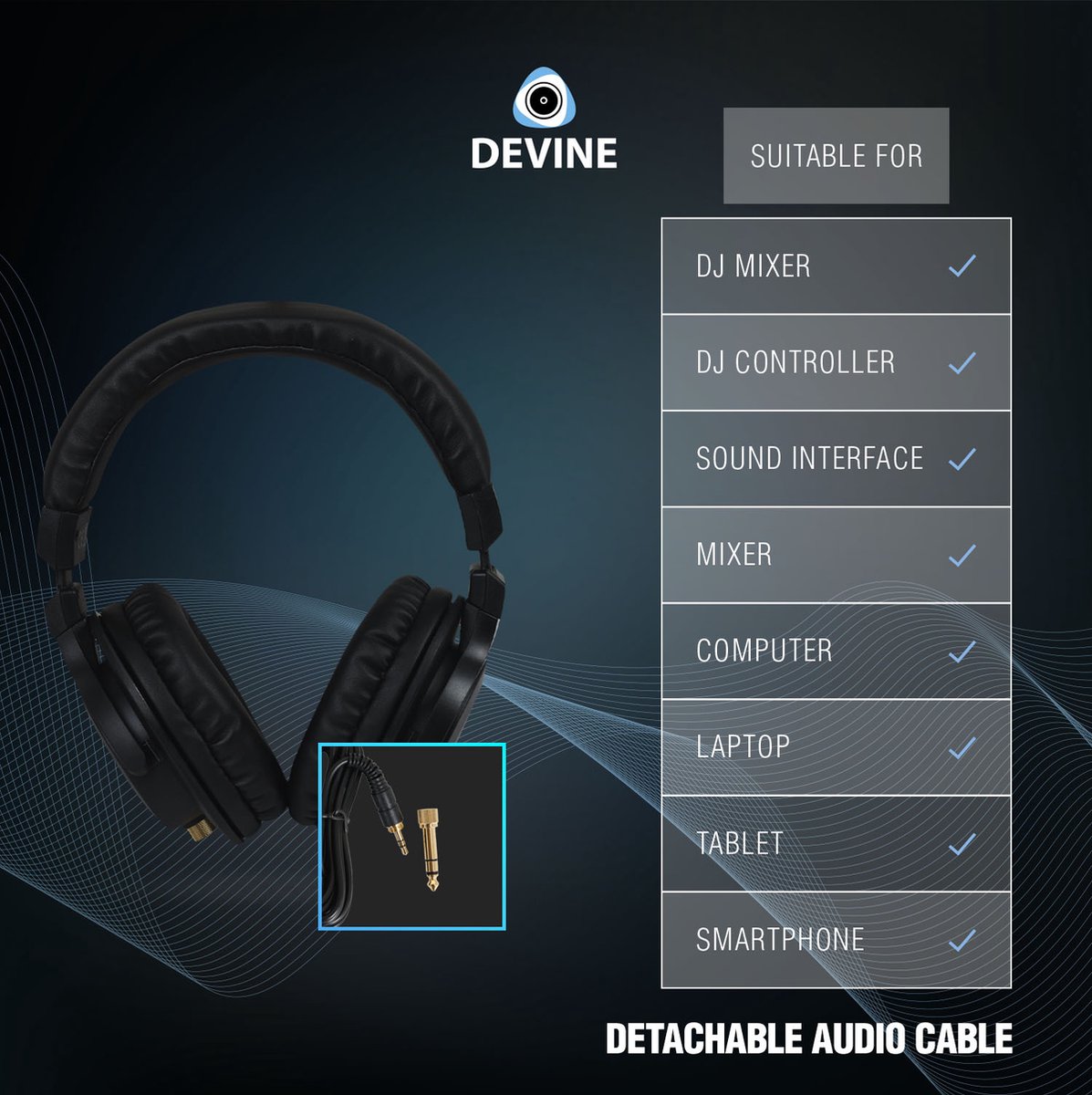 Devine PRO 4000 Over Ear Hoofdtelefoon met Case - Zwart - afbeelding 3