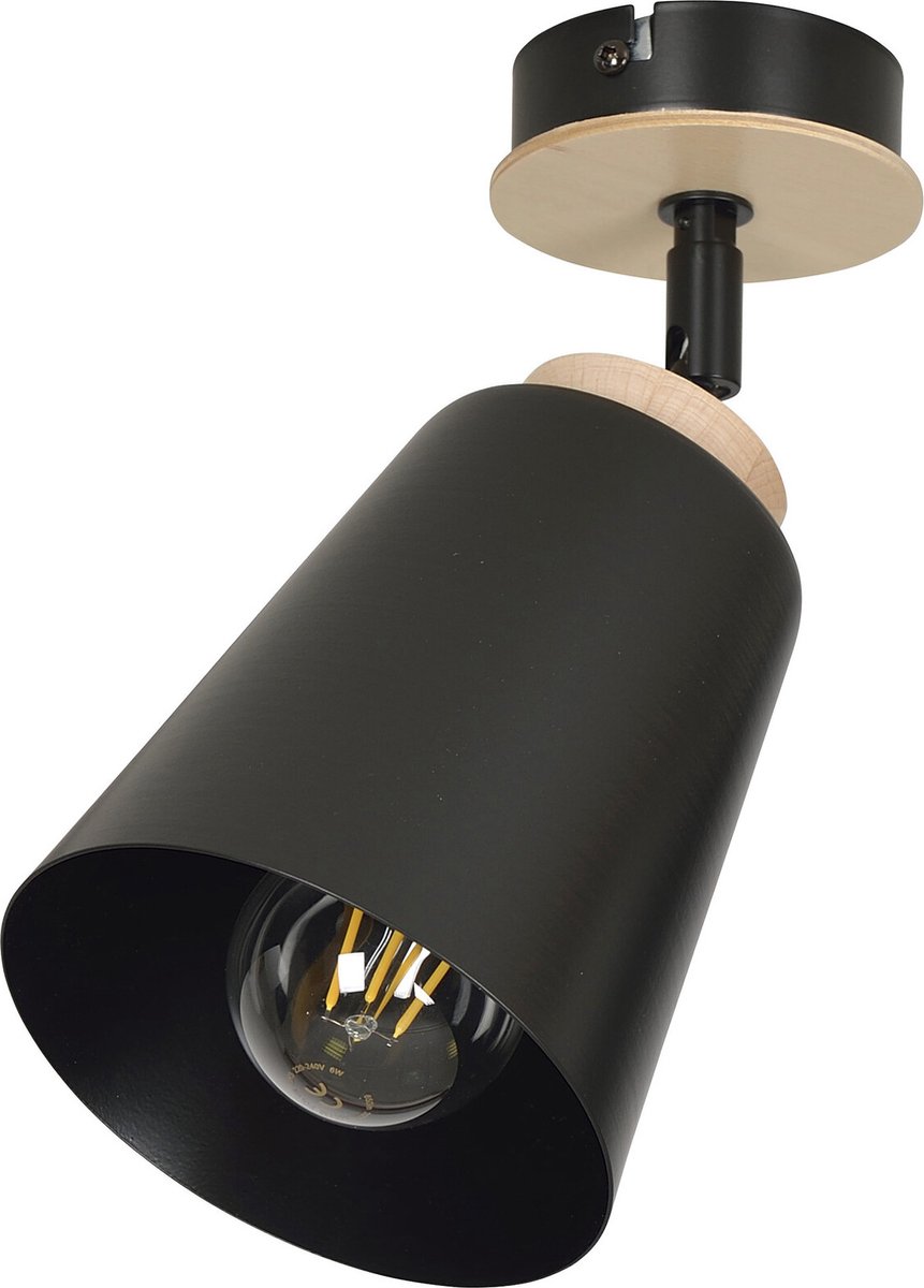 Emibig Salo zwarte plafondlamp zwart en hout 1x E27 - Perfecte verlichting voor elke ruimte