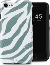 Selencia Hoesje Geschikt voor iPhone SE (2022) / SE (2020) / 8 / 7 / 6s / 6 Hoesje - Selencia Vivid Backcover - Colorful Zebra Pine Blue