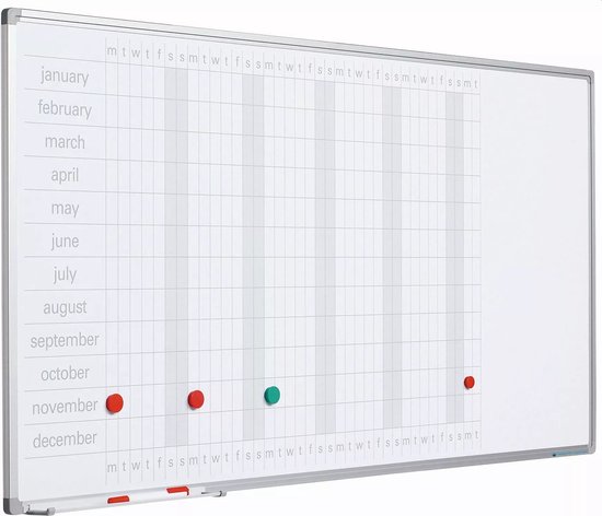 Whiteboard PRO Kayla - Emaille staal - Weekplanner - Maandplanner - Jaarplanner - Magnetisch - Wit - Nederlands - 90x120cm