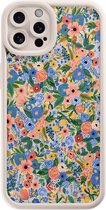 Casimoda® hoesje - Geschikt voor iPhone 12 Pro - Floral Garden - Effen telefoonhoesje met lensbescherming - TPU - Backcover - Blauw