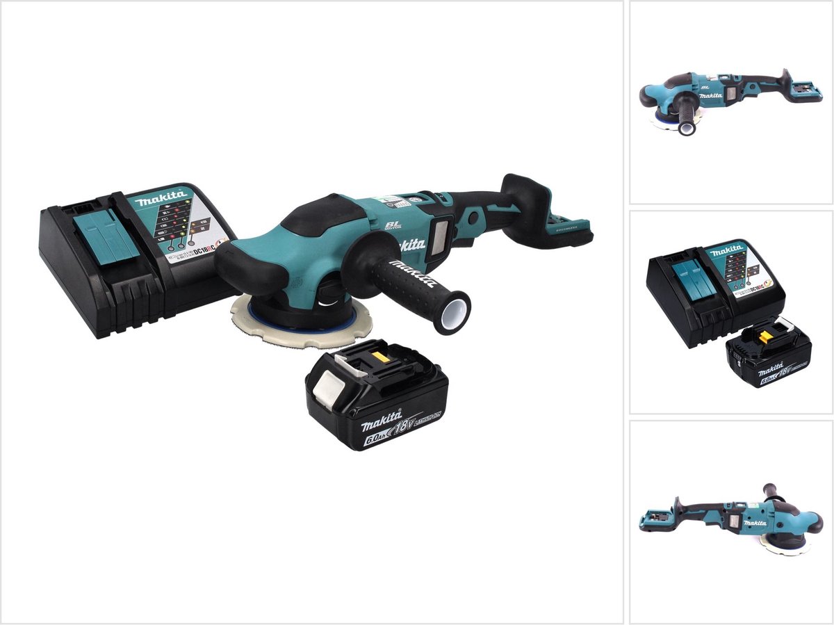 Makita DPO 600 RG1 accu-excentrische polijstmachine 18 V 150 mm XPT Brushless + 1x accu 6.0 Ah + lader