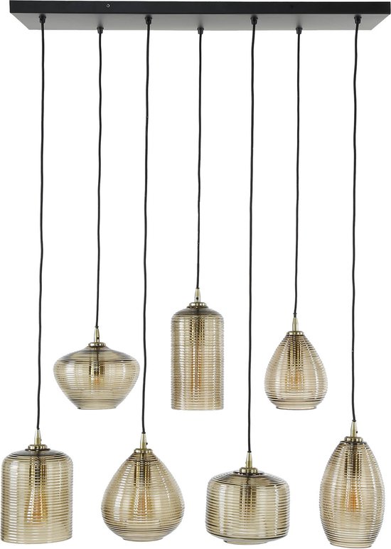 Hanglamp Stripe glass horizontal | 4+3 lichts | amberkleurig glas | 93x40x150 cm | verstelbaar | eetkamer / woonkamer | design verlichting