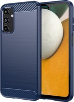 Samsung Galaxy A15 Hoesje - MobyDefend TPU Gelcase - Geborsteld Metaal + Carbonlook - Blauw - GSM Hoesje - Telefoonhoesje Geschikt Voor Samsung Galaxy A15