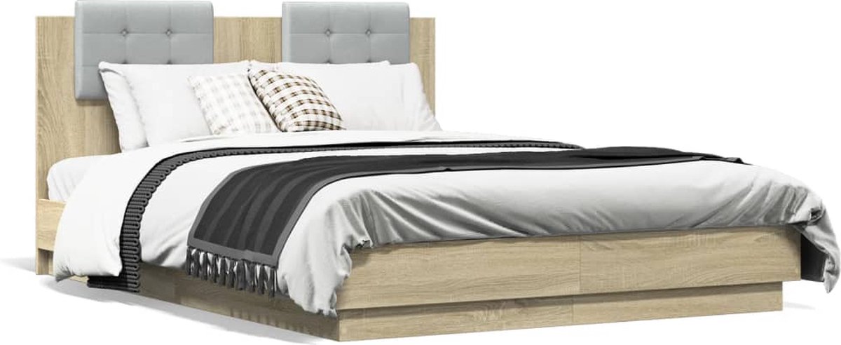 vidaXL - Bedframe - met - hoofdeinde - bewerkt - hout - sonoma - eiken - 120x190 - cm