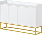 Sweiko Modern Dressoir in minimalistische stijl, 4-deurs handvatloze buffetkast voor eetkamer, woonkamer, keuken, Wit