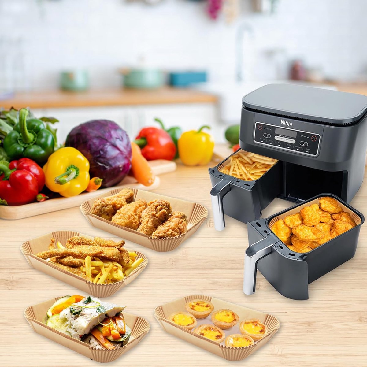 Pulsky Bakpapier Voor Air Fryer, 100 Stuks Airfryer Papier 22 * 14 Cm Bpa-Vrij, Airfryer Accessoires Compatibel met Ninja Af300Eu Af400Eu Andere Dual Zone Air Fryer Pulsky Bakpapier Voor Air Fryer, 100 Stuks Airfryer Papier 22 * 14 Cm Bpa-Vrij, Airfryer Accessoires Compatibel met Ninja Af300Eu Af400Eu Andere Dual Zone Air Fryer