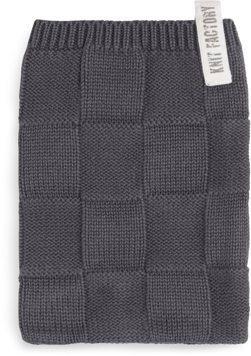 Knit Factory Gebreide Washandje Ivy - Washand - Antraciet - Donkergrijs - 12x24 cm - Katoen