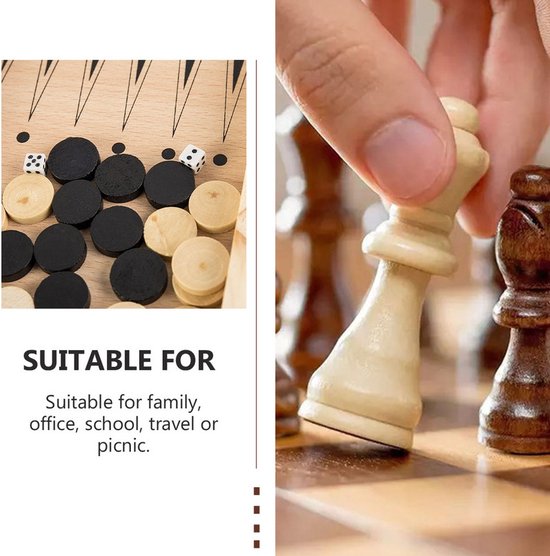 Thumbnail van een extra afbeelding van het spel Borvat® | Schaak-backgammon klapcassette hout 29x29 | 3 in 1