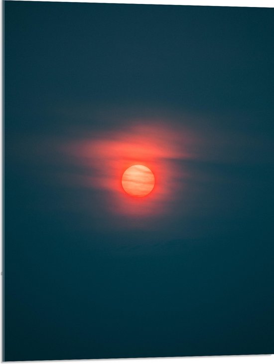 WallClassics - Acrylglas - Rode Maan achter Wolken - 60x80 cm Foto op Acrylglas (Met Ophangsysteem)