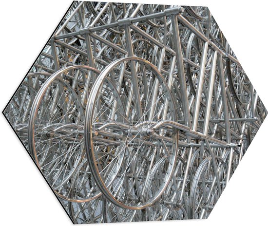 WallClassics - Dibond Hexagon - Supports remplis de Roues de bicyclette - 60x52,2 cm Photo sur Hexagone (avec système de suspension)