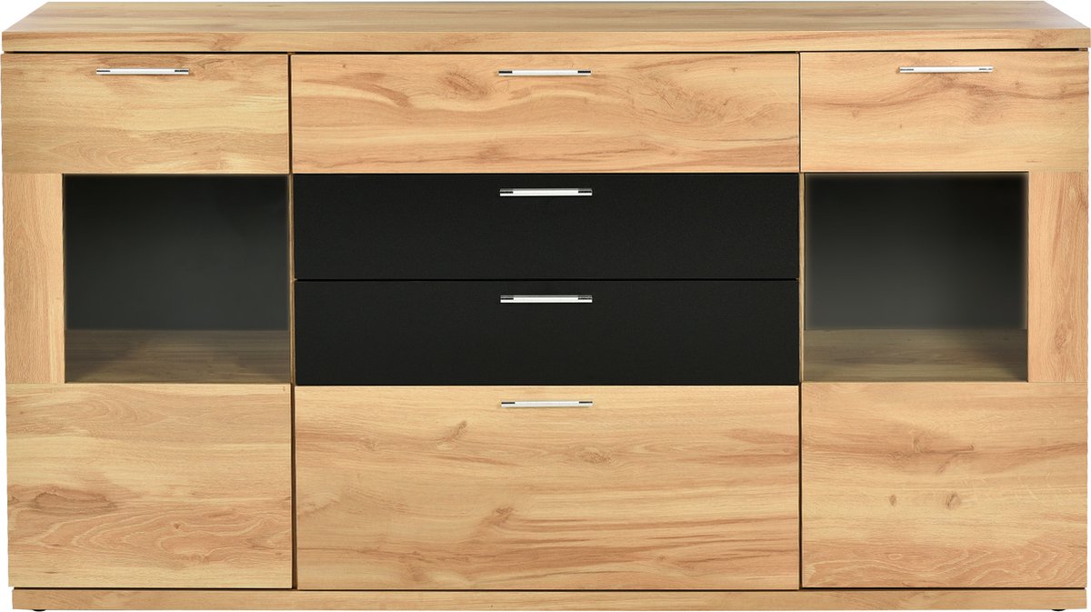 Dressoir INAZO 2 deuren 3 lades grijs/hoogglans grijs met led