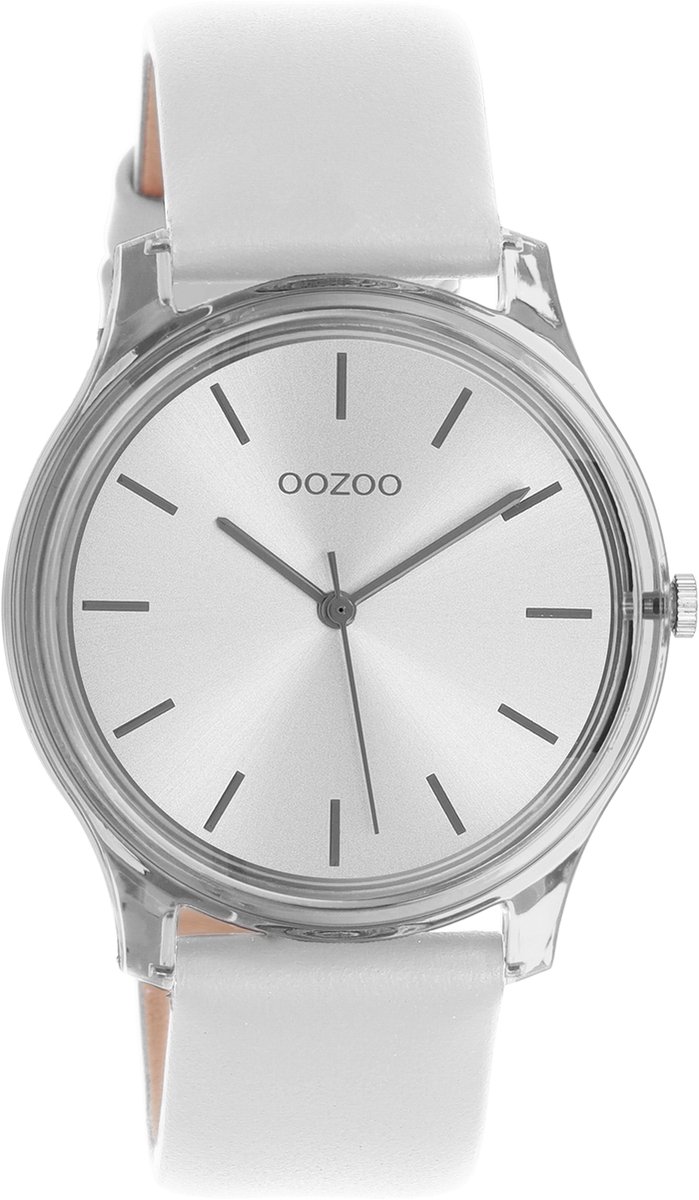 OOZOO Timepieces - Grijze horloge met licht grijze leren band - C11137