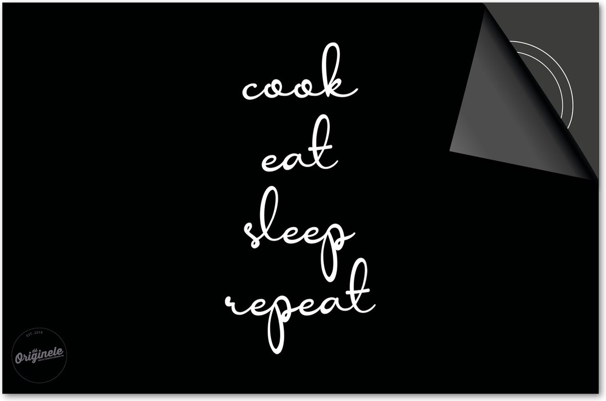 Inductie beschermer 65x52 - afdekplaat inductie mat - Dietrix Kookplaat beschermer - Exclusief - Quotes - Cook Eat Sleep Repeat Zwart