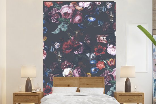 Behang - Fotobehang Vintage - Kunst - Bloemen - Breedte 225 cm x hoogte 350 cm