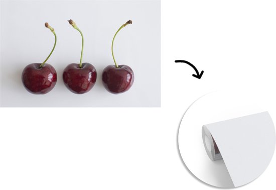 Papier peint photo en vinyle - Trois cerises mûres d'affilée sur fond blanc largeur 420 cm x hauteur 280 cm - Tirage photo sur papier peint (disponible en 7 tailles)