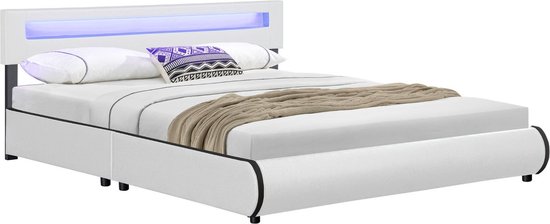 Gestoffeerd Bed Sevilla - 180 x 200 cm - Wit - LED Verlichting