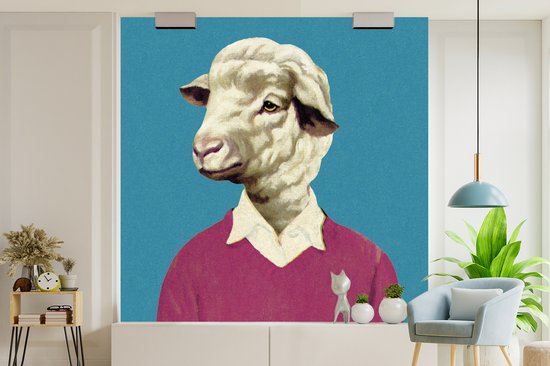 Papier peint Papier peint photo en vinyle - Homme absurde à tête de mouton largeur 280 cm x hauteur 280 cm - Tirage photo sur papier peint (disponible en 7 tailles)