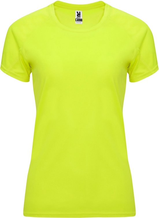 Fluorescent Geel dames sportshirt korte mouwen Bahrain merk Roly maat XL