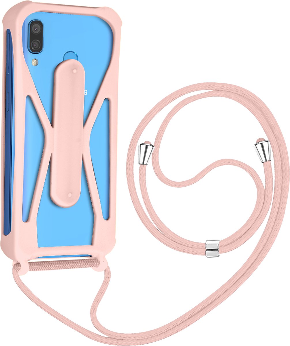 Universele Smartphone koord Case Silicone Corners bumper Kickstand roze