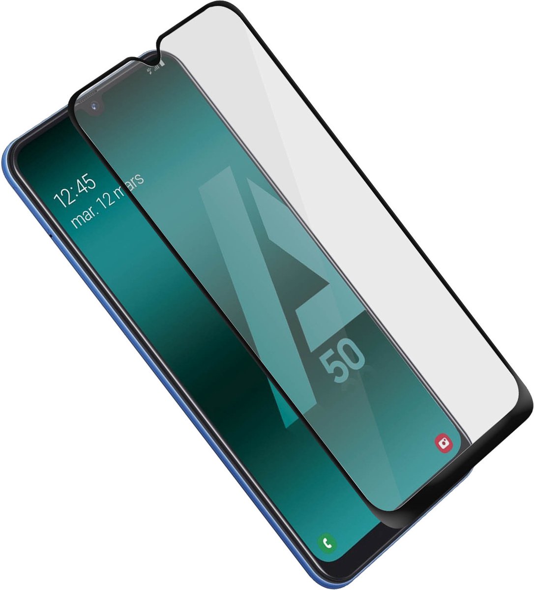 Geschikt voor Samsung Galaxy A50 Screenprotector Gehard Glas Afgeschuind Zwart