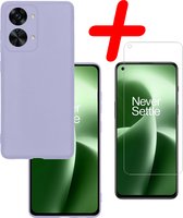Hoes Geschikt voor OnePlus Nord 2T Hoesje Siliconen Back Cover Case Met Screenprotector - Hoesje Geschikt voor OnePlus Nord 2T Hoes Cover Hoesje - Lila