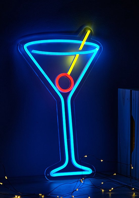 OHNO Neon Verlichting Cocktail - Neon Lamp - Wandlamp - Decoratie - Led - Verlichting - Lamp - Nachtlampje - Mancave - Neon Party - Wandecoratie woonkamer - Wandlamp binnen - Lampen - Neon - Led Verlichting - Rood, Blauw, Geel