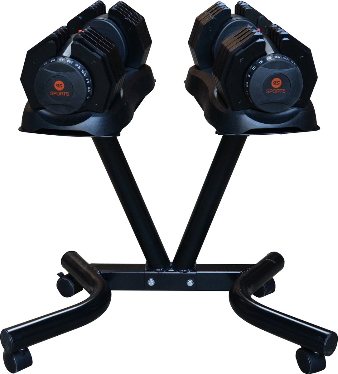 RS Sports Selector dumbell 2 x 25 kg - verstelbare dumbbell set met rek