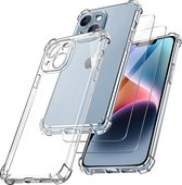 Hoesje Geschikt voor iPhone 14 Plus met Extra Camera Bescherming Doorzichtig Shockproof backcover incl 2x screenprotector tempered glass – Transparant