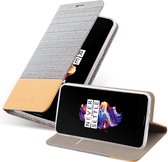 Cadorabo Hoesje voor OnePlus 5 in LICHTGRIJS BRUIN - Beschermhoes met magnetische sluiting, standfunctie en kaartvakje Book Case Cover Etui
