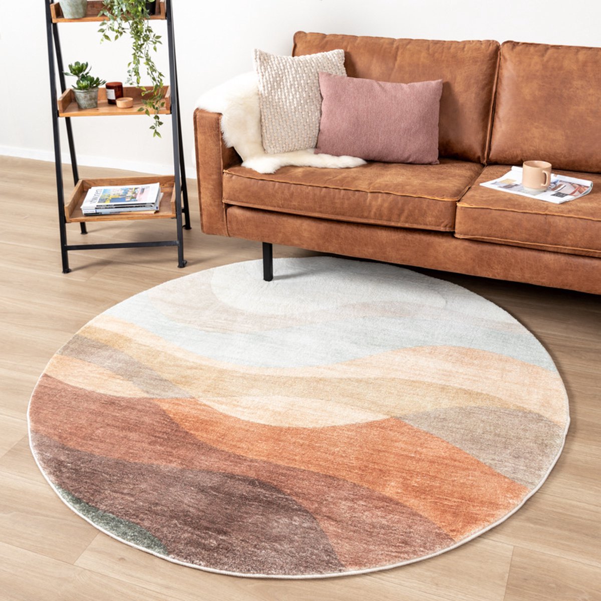 Fraai Rond modern vloerkleed - Field Terracotta Rood - Ø 120cm