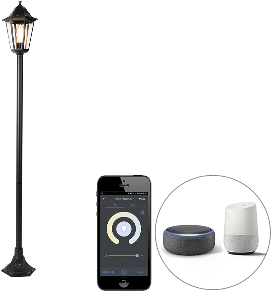 QAZQA new orleans - Landelijke Dimbare LED Smart Staande Buitenlamp | Staande Lamp voor buiten incl. wifi met Dimmer - 1 lichts - H 170 cm - Zwart - Buitenverlichting