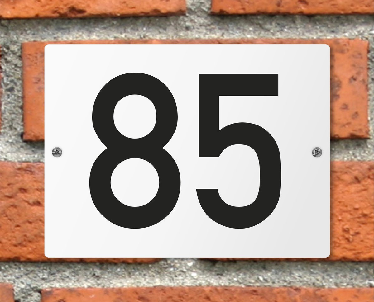 Huisnummerbord wit - Nummer 85 - standaard - 16 x 12 cm - schroeven - naambord - nummerbord - voordeur
